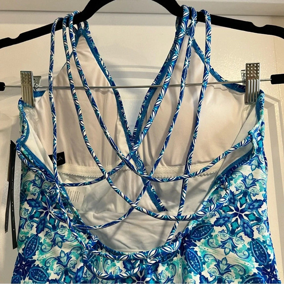 La Blanca Crystal Blue‎ Printed Strappy One Piece Swimsuit. Size 8. NWT. - Picture 8 of 15